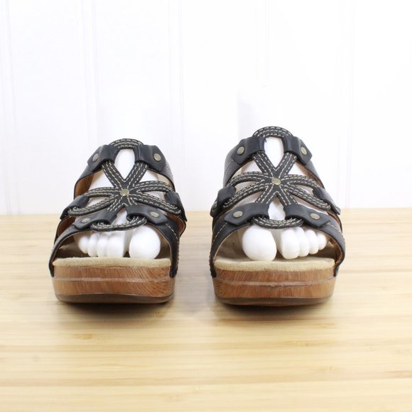 Dansko Serena Floral Laser Cut Black Leather Studded Heeled Sandals Size 10 - Picture 5 of 9